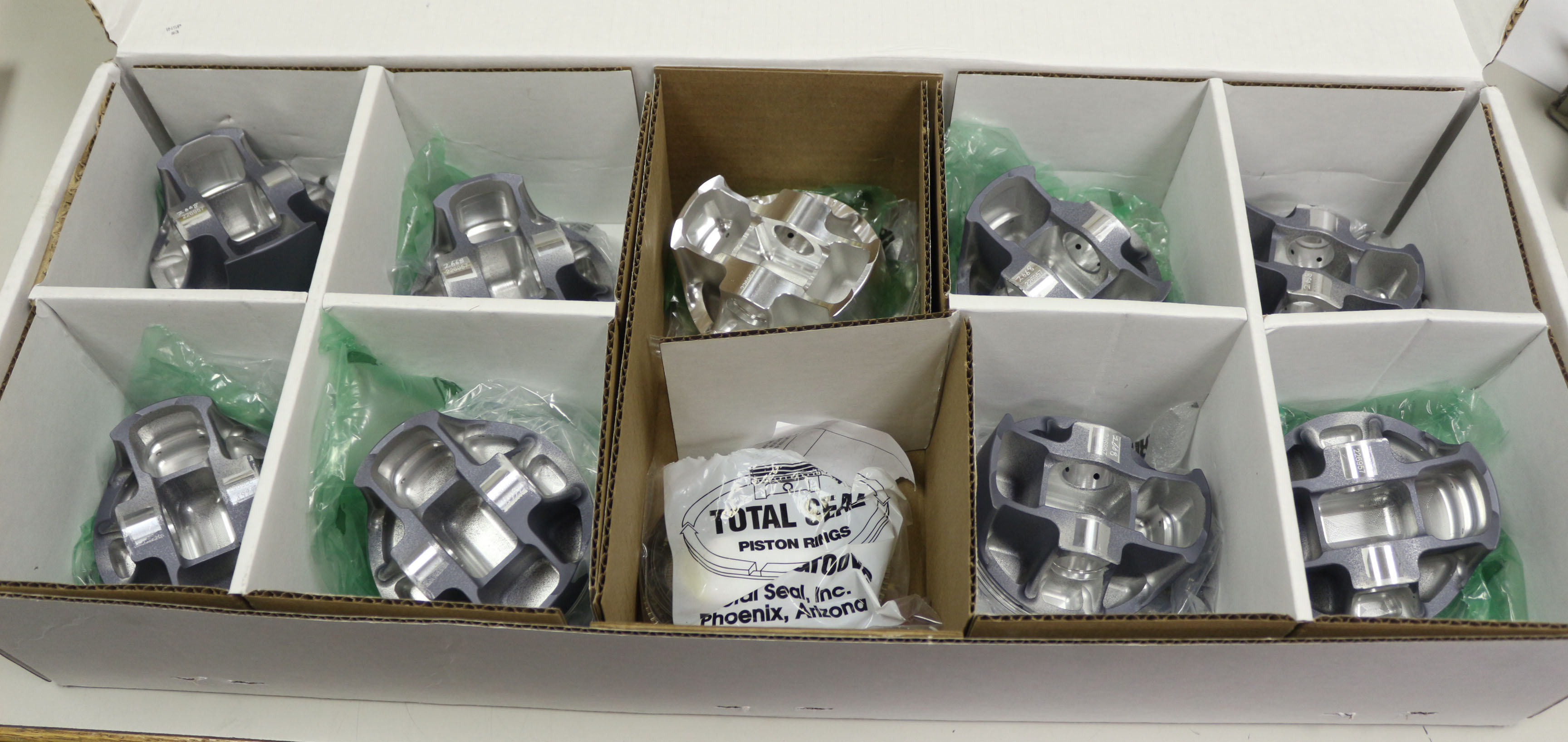 Finished set of pistons ready to ship